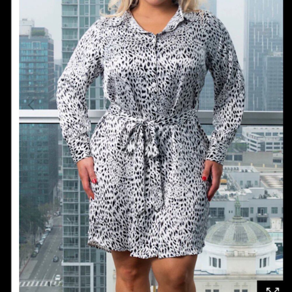 NEW Plus Size Animal Print Button Down Midi Shirt Dress with Self Tie . bohemian